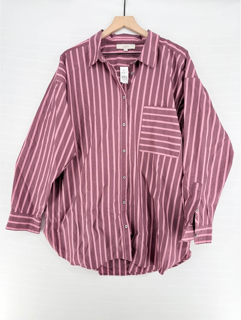 LOFT Womens XXL Pink Striped Oversized Button Down Shirt NWT Relaxed Blouse